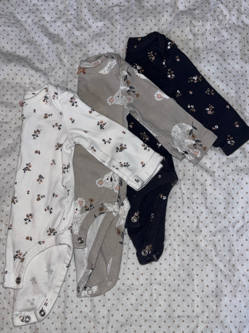 Carter's Floral Long-Sleeve Baby Bodysuits in White, Taupe, and Navy